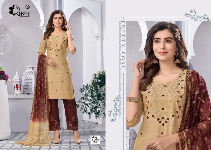 Miss India Vol 9 By Kinti Rayon Embroidery Kurti With Bottom Dupatta Wholesale Market In Surat
